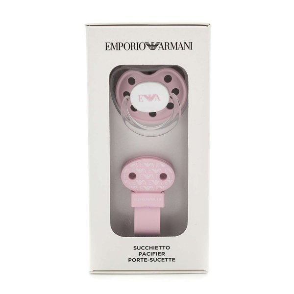 Armani Junior - PINK BABY CARE SET WITH PACIFIER AND LANYARD