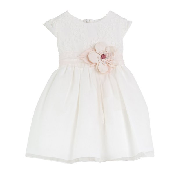 Mimilú - WHITE EMBROIDERED MINI DRESS WITH LIGHT PINK FLOWER