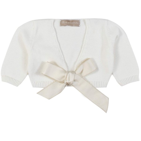 La Stupenderia - IVORY HEARTWARMER WITH SILK BOW FOR BABY GIRLS