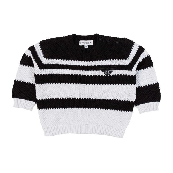 Armani Junior - JACQUARD NAVY BLUE AND WHITE STRIPED BABY PULLOVER
