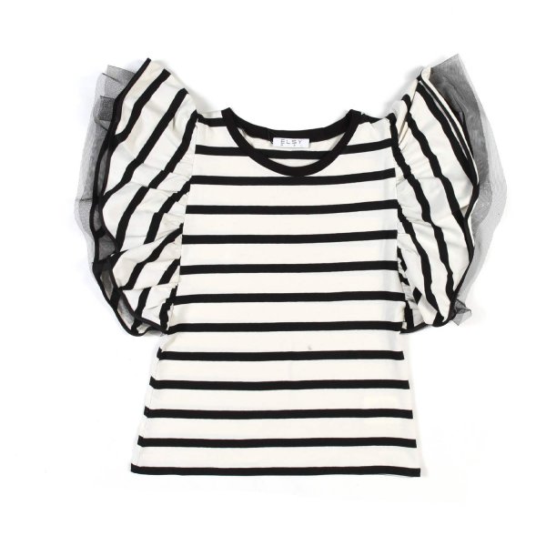Elsy - WHITE AND BLACK STRIPED TOP WITH RUFFLES FOR TEEN GIRLS