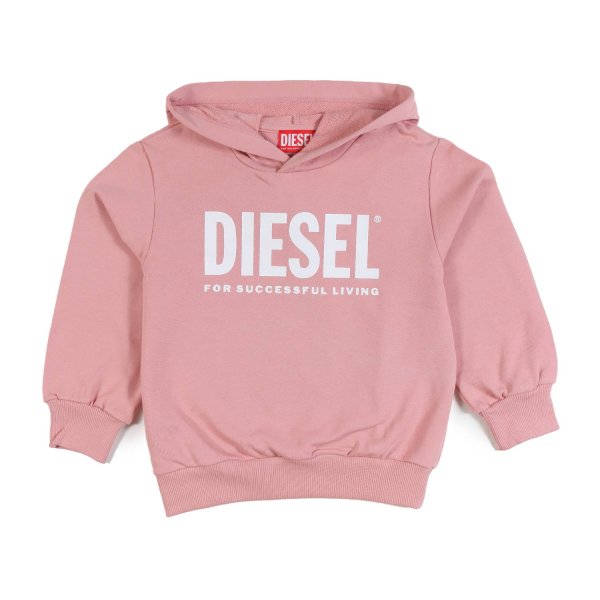Diesel - Felpa hoodie rosa con logo Diesel bianco