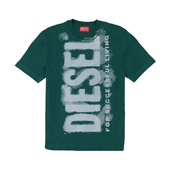 Diesel - T-shirt Tjuste16 verde con maxi logo bianco