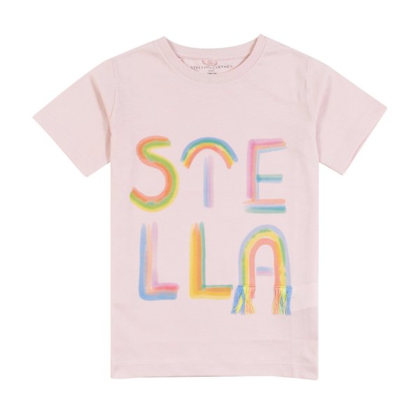 Stella Mccartney - T-shirt rosa chiaro con logo arcobaleno