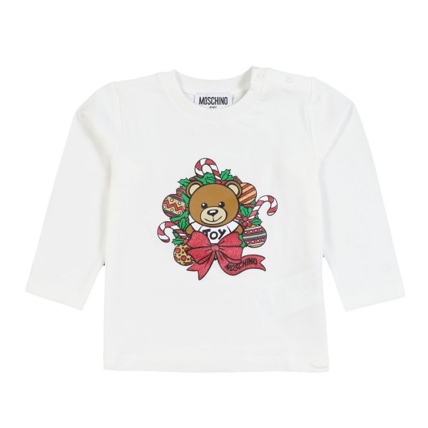 Moschino - T-shirt natalizia panna con Orsetto Moschino Baby
