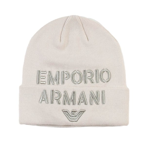 Armani Junior - Berretto Armani beige con logo verde army chiaro
