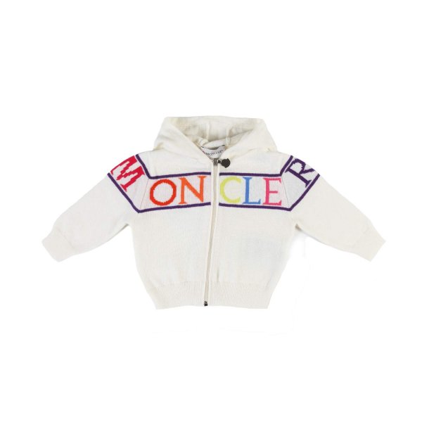 Moncler - White hooded cardigan for Baby Girls