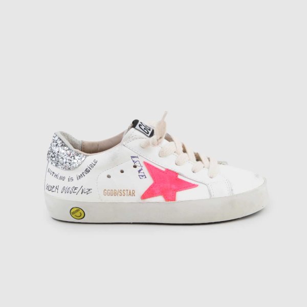 Golden Goose - Sneaker Super Star bianca, rosa e glitter bambina