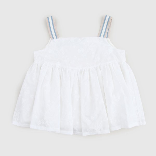Eleventy - White Dress With Flower Embroidery For Girl