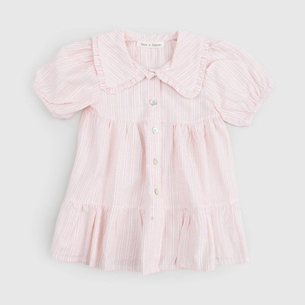 Zhoe & Tobiah - White Dress With Pink Stripes For Baby Girl