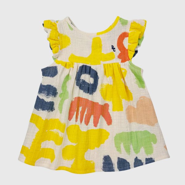 Bobo Choses - Beige Dress with Playful Prints for Baby Girls