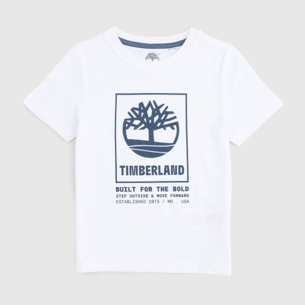 Timberland - maglietta bianca e blu ragazzo e bambino