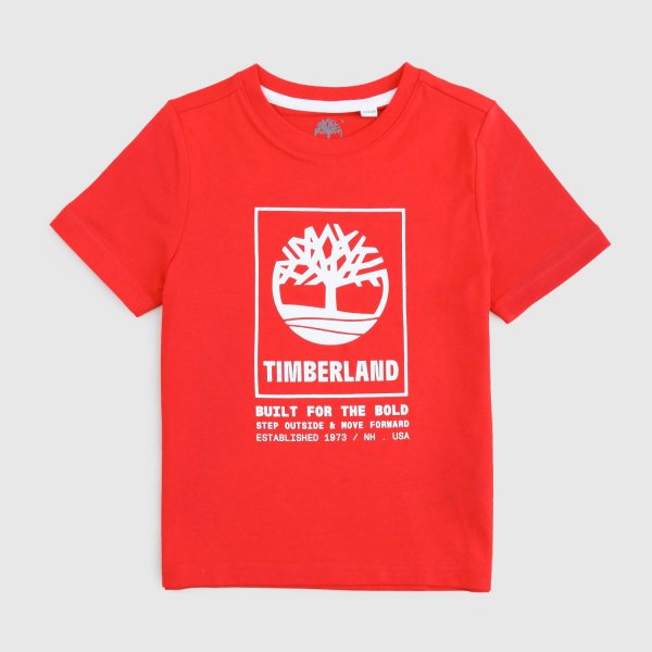 Timberland - maglietta rossa e bianca ragazzo e bambino