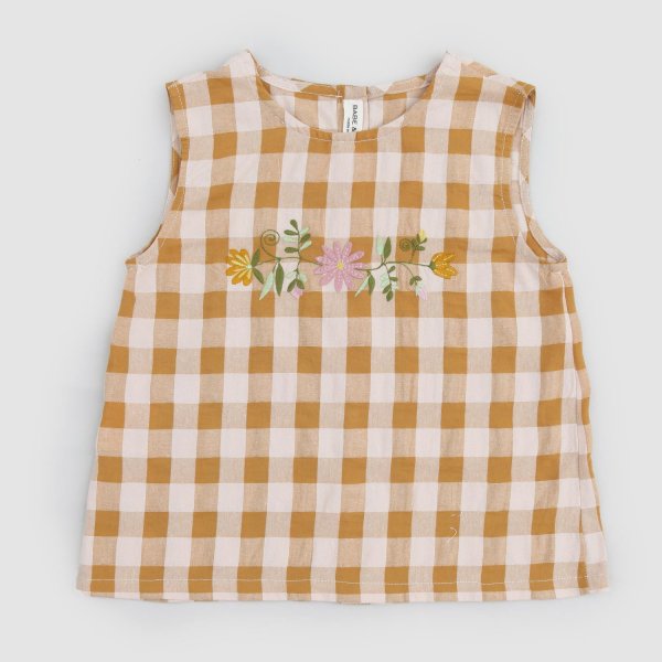 Babe & Tess - t-shirt smanicata quadri gialli bambina