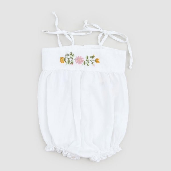 Babe & Tess - White Baby Girl Onesie with Flowers