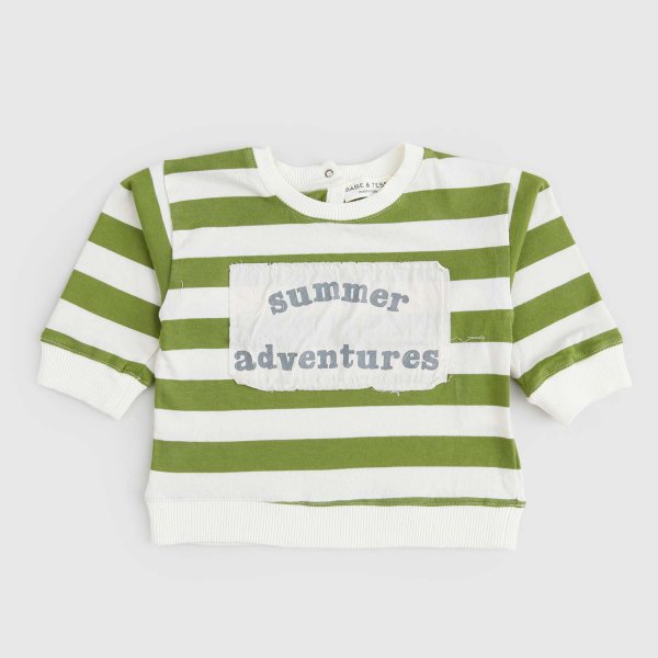 Babe & Tess - Green And Beige Striped Sweatshirt For Newborns