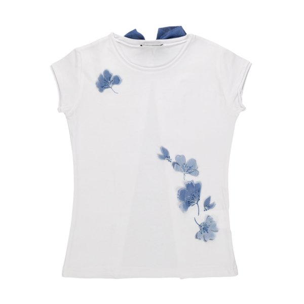 Elsy - GIRL WHITE T-SHIRT WITH BLUE FLOWERS