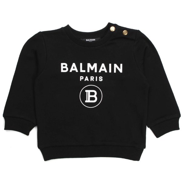 Balmain - Felpa bimba in cotone black stampa logo