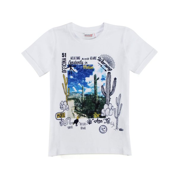Officina51 - WHITE T-SHIRT WITH MULTICOLOR PRINT FOR GIRLS