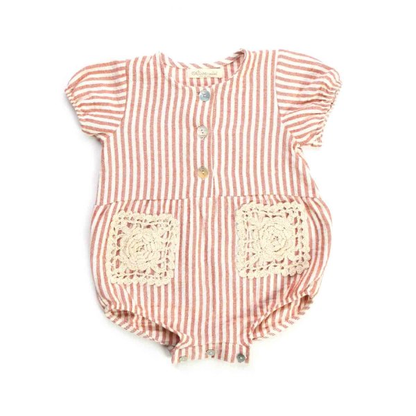 Olive - BABY GIRL WHITE AND RUST STRIPED ROMPER
