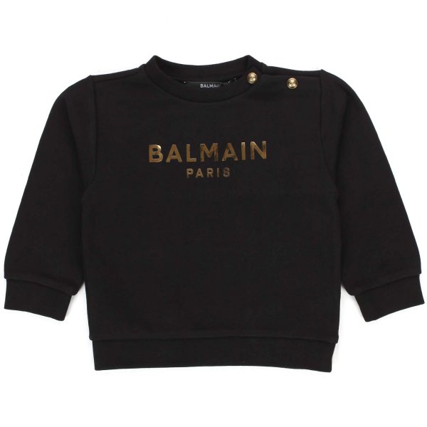 Balmain - BLACK SWEATSHIRT WITH GOLD LOGO FOR BABY GIRL