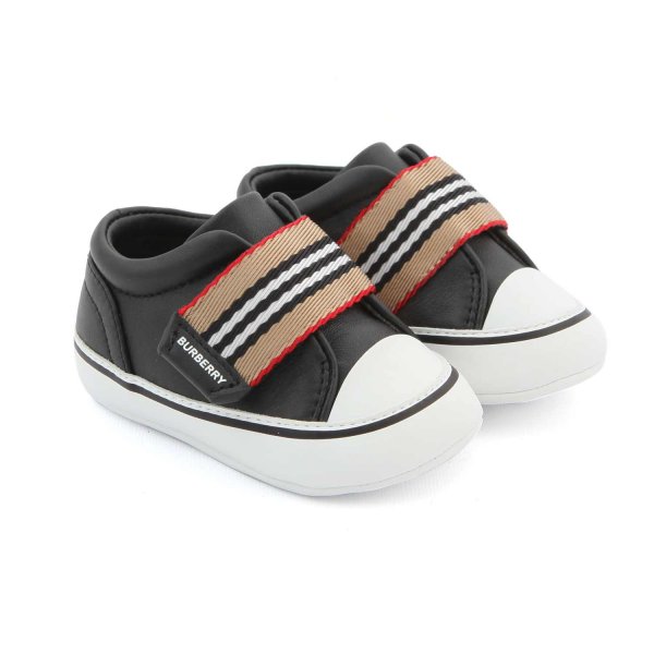 Burberry - BLACK AND WHITE LEATHER SHOES FOR BABY