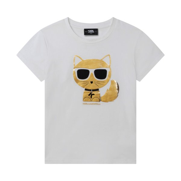 Karl Lagerfeld - WHITE AND GOLD CHOUPETTE T-SHIRT FOR GIRLS AND TEEN
