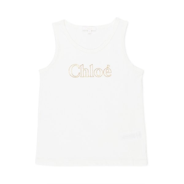 Chloe - WHITE TANK TOP WITH GOLD LOGO FOR GIRLS AND TEEN