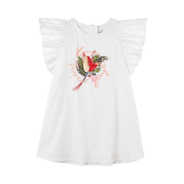 Kenzo - WHITE CREAM DRESS WITH ROUCHES FOR GIRLS AND TEEN