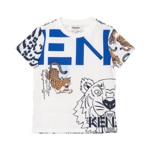Kenzo - T-SHIRT BIANCA CON STAMPE MULTICOLOR