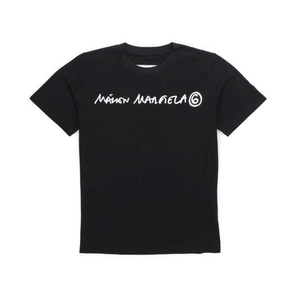 Mm6 Maison Margiela - BLACK MM6 T-SHIRT WITH WHITE LOGO FOR GIRLS AND TEEN