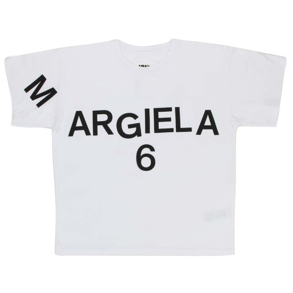 Mm6 Maison Margiela - WHITE MM6 T-SHIRT WITH BLACK PRINT FOR GIRLS AND TEEN
