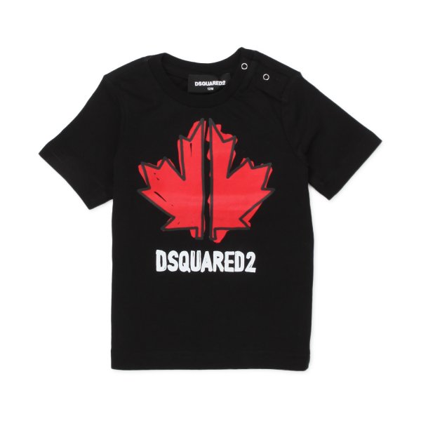 Dsquared2 - BLACK AND RED MAPLE LEAF T-SHIRT FOR KIDS AND BABY