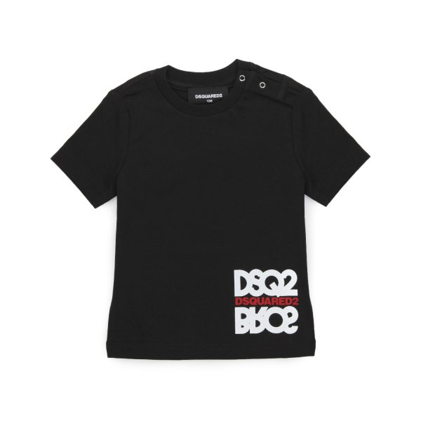 Dsquared2 - BLACK D2 T-SHIRT WITH LOGOS FOR CHILDREN AND BABY