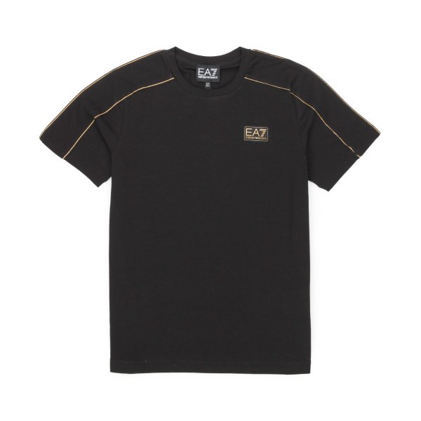 Armani Junior - BLACK EA7 T-SHIRT WITH GOLD DETAILS FOR CHILDREN AND TEEN