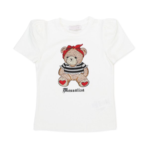 Monnalisa - WHITE TEDDY BEAR T-SHIRT FOR GIRLS