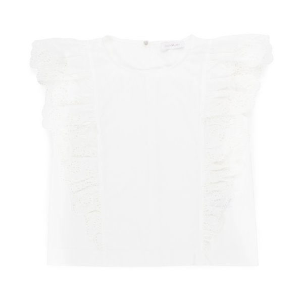 Monnalisa - WHITE TUNIC WITH CARVED EMBROIDERY FOR GIRLS AND TEEN