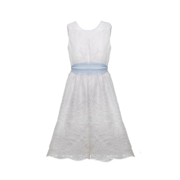 Mimilú - WHITE CEREMONY DRESS WITH LIGHT BLUE BELT