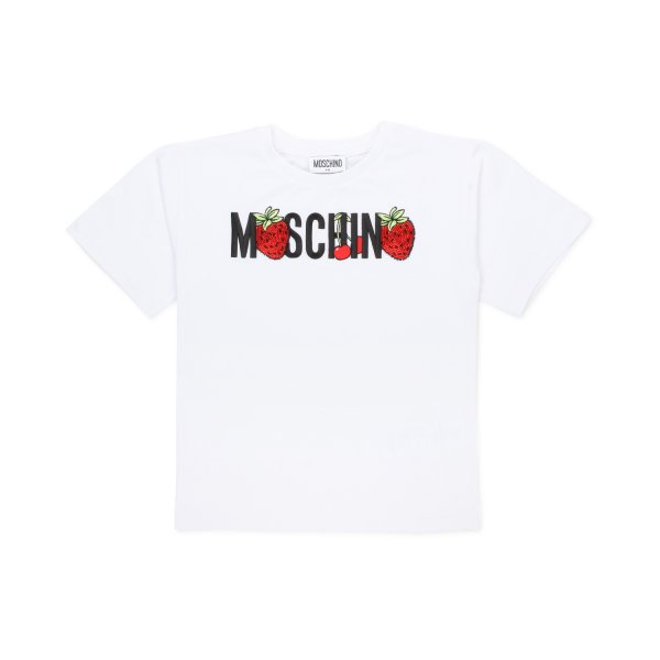 Moschino - WHITE T-SHIRT WITH SEQUIN STRAWBERRIES