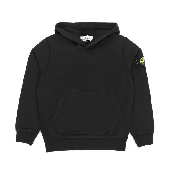 Stone Island - BLACK HOODIE SWEATSHIRT WITH LOGO PATCH FOR CHILDREN AND TEEN