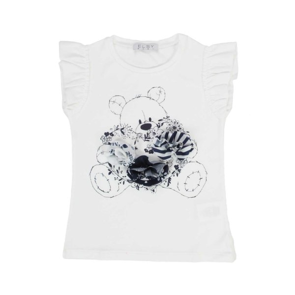 Elsy - T-SHIRT WITH BLUE TEDDY BEAR AND ROUCHES FOR GIRLS