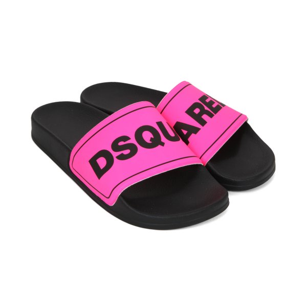Dsquared2 - BLACK AND FLUO FUCHSIA SLIDES FOR TEEN GIRLS