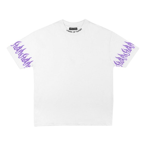 Vision Of Super - WHITE T-SHIRT WITH PURPLE FLAMES FOR JR AND TEEN