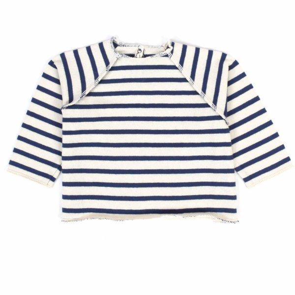 Babe & Tess - LONG UNISEX WHITE AND BLUE STRIPED T-SHIRT FOR BABY