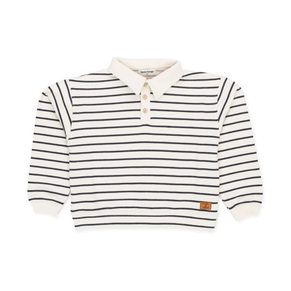 Tocotò Vintage - STRIPED CREAM POLO SWEATSHIRT FOR BOY AND GIRL