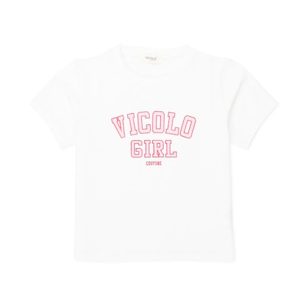 Vicolo - WHITE T-SHIRT WITH PINK LETTERING FOR GIRLS AND TEEN