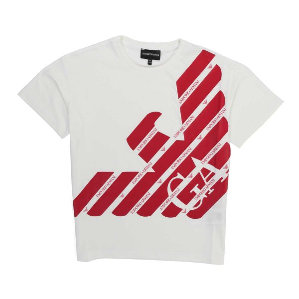 Armani Junior - WHITE AND RED AQUILOTTO T-SHIRT FOR BOYS