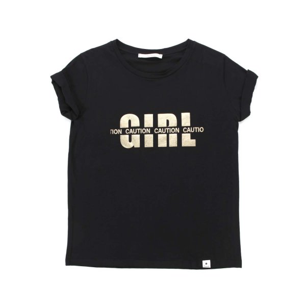 Souvenir - BLACK T-SHIRT WITH GOLD LOGO FOR WOMEN AND TEEN