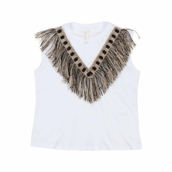 Souvenir - WHITE TANK TOP WITH FRINGES FOR GIRLS AND TEEN