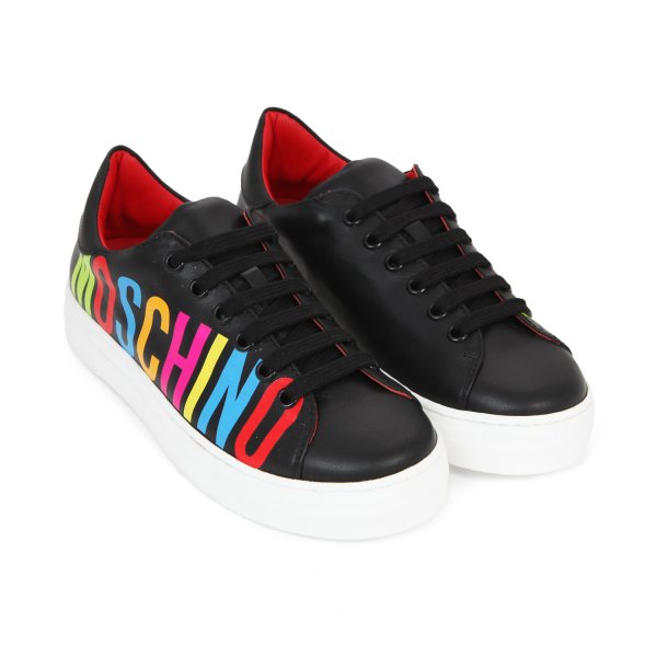 Moschino - BLACK UNISEX SNEAKER WITH MULTICOLOR LOGO FOR JR AND TEEN